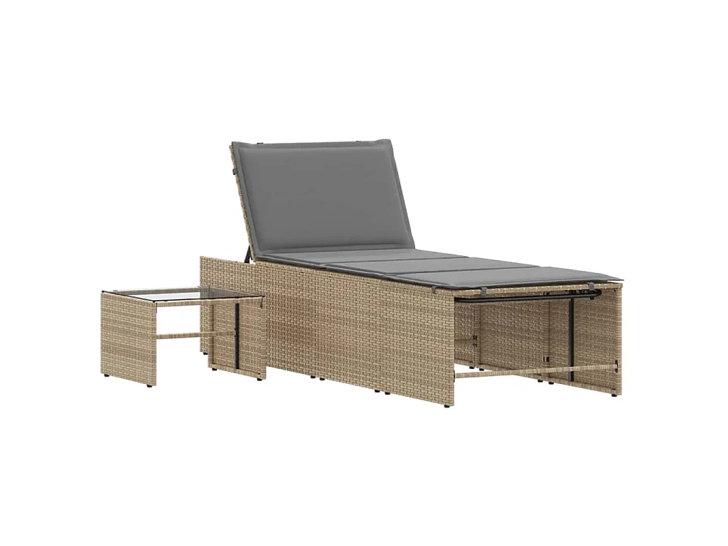 Ligstoelen 2 st met tafel beige poly rattan