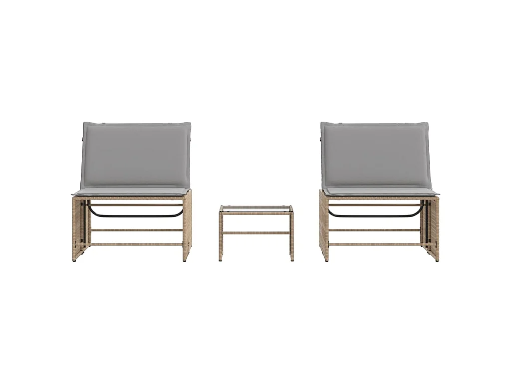 Ligstoelen 2 st met tafel beige poly rattan