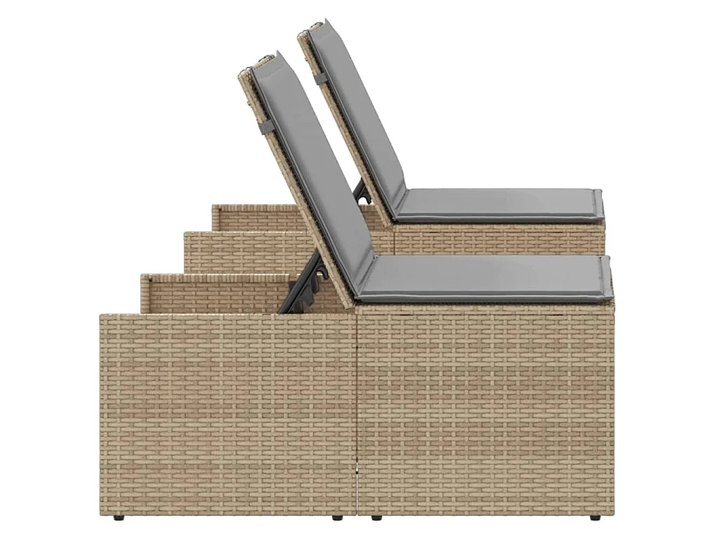 Ligstoelen 2 st met tafel beige poly rattan