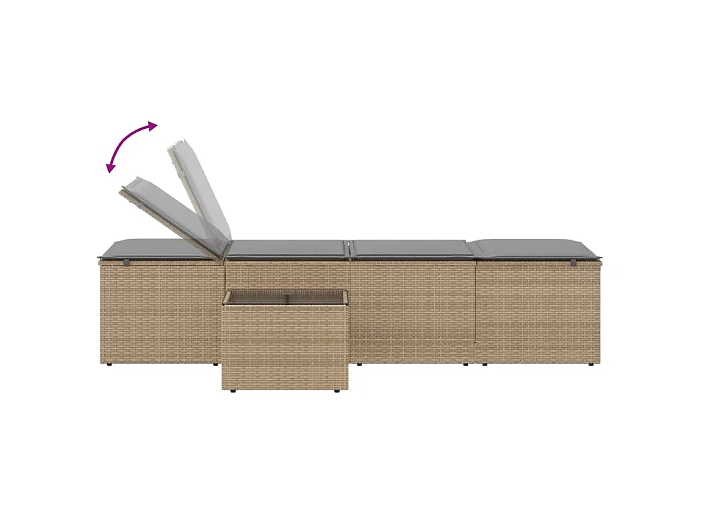 Ligstoelen 2 st met tafel beige poly rattan