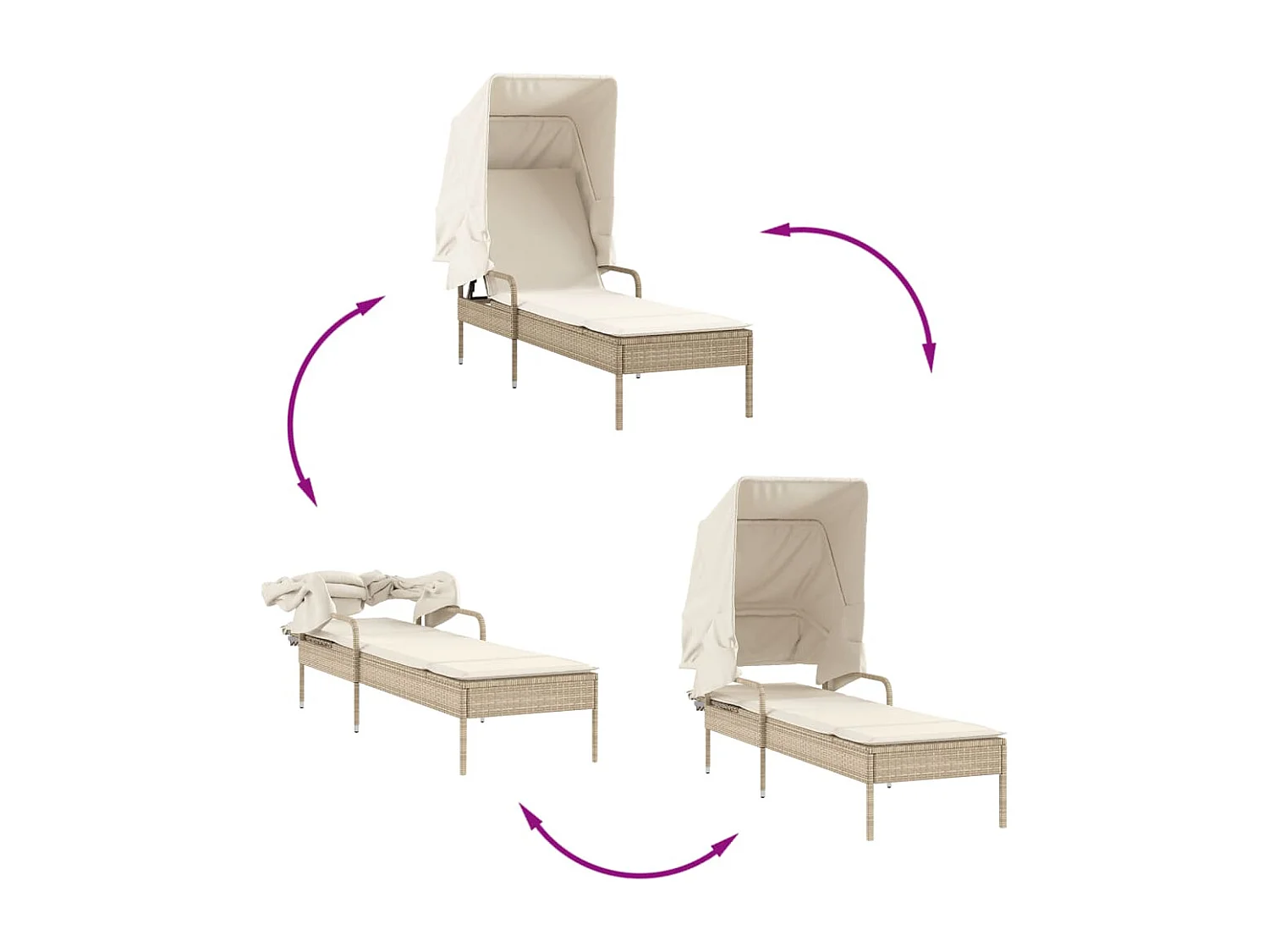 Ligbed met luifel poly rattan beige