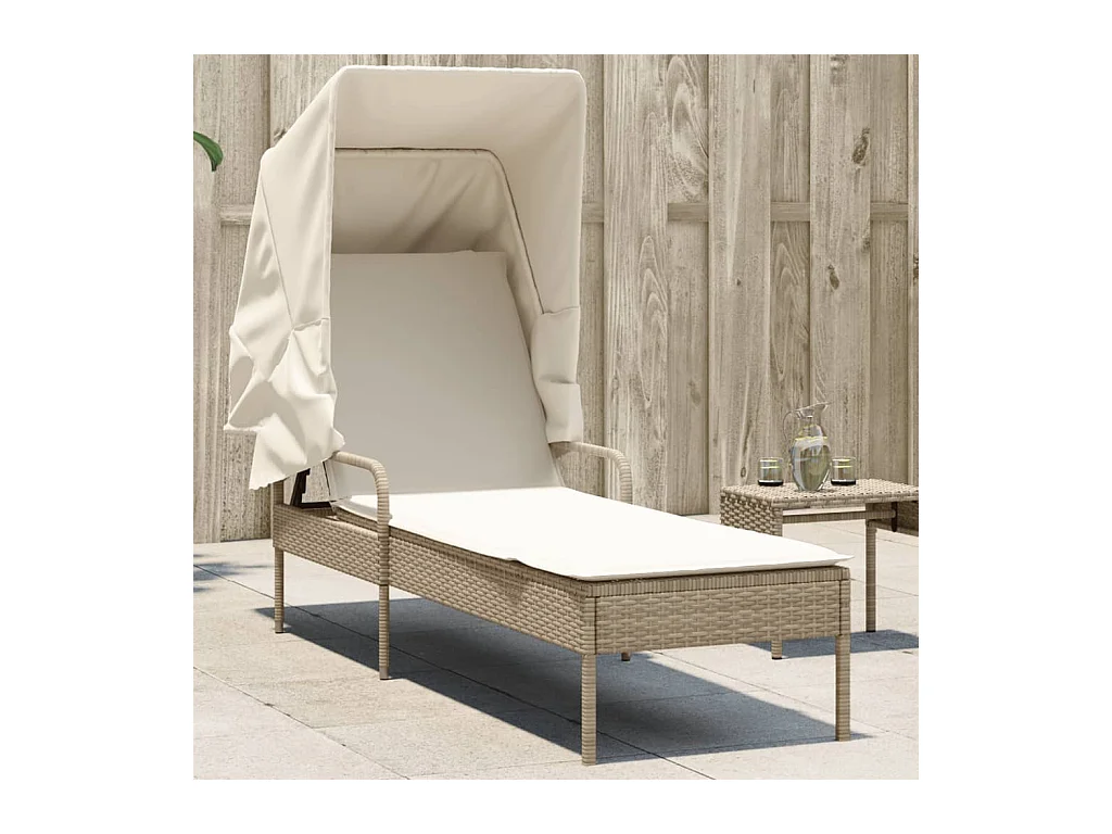 Chaise longue avec auvent beige résine tressée