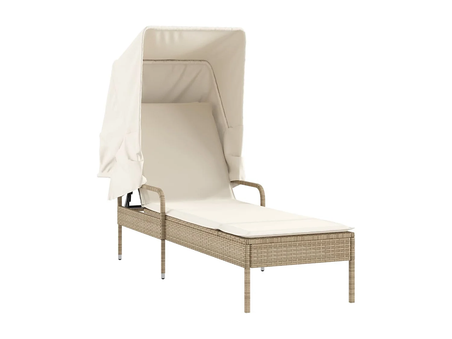 Chaise longue avec auvent beige résine tressée