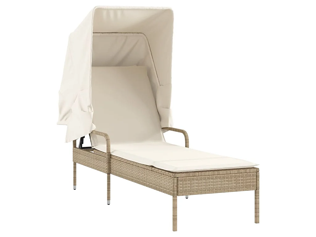 Chaise longue avec auvent beige résine tressée