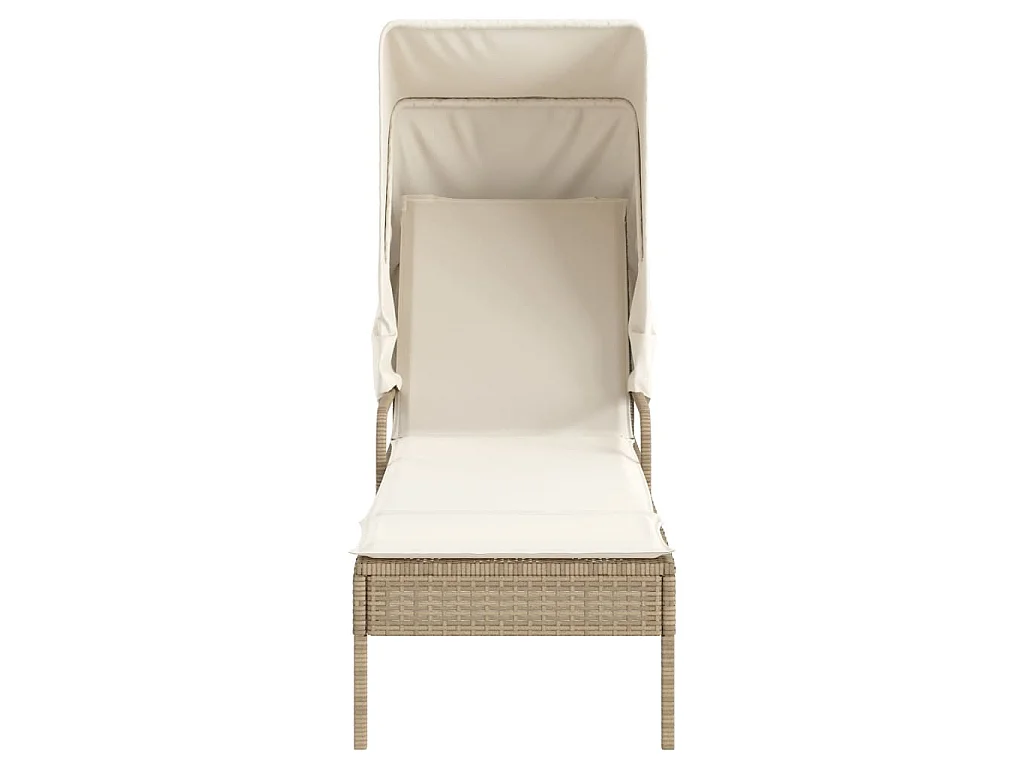 Chaise longue avec auvent beige résine tressée