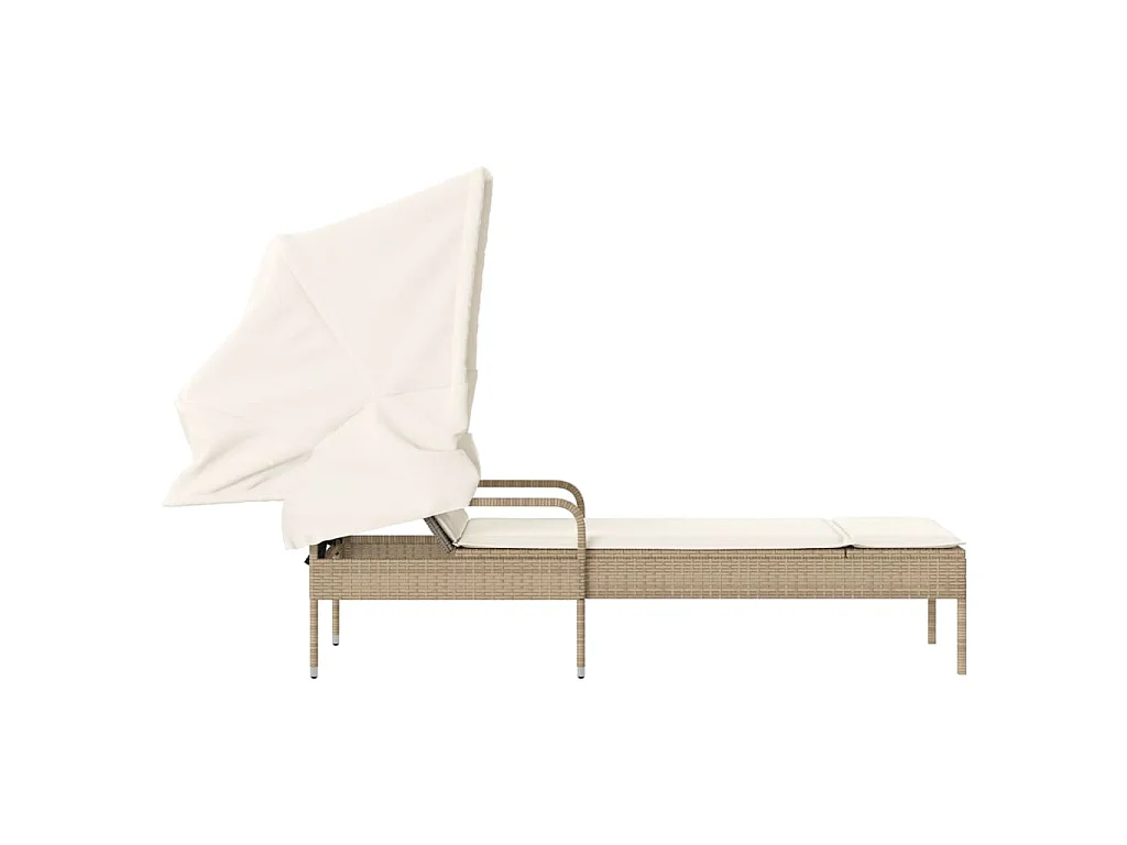 Chaise longue avec auvent beige résine tressée