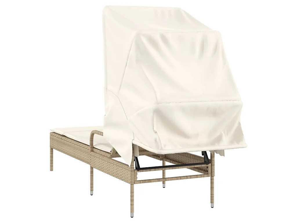 Chaise longue avec auvent beige résine tressée