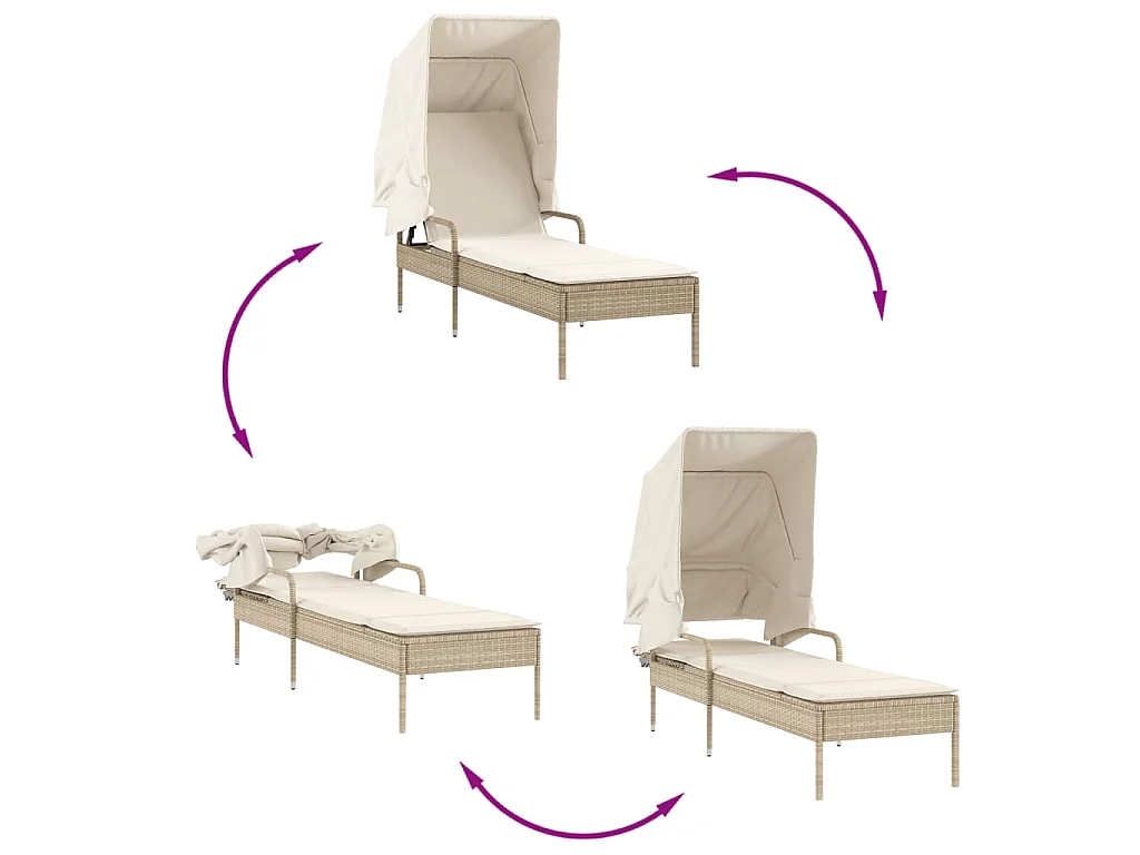 Chaise longue avec auvent beige résine tressée