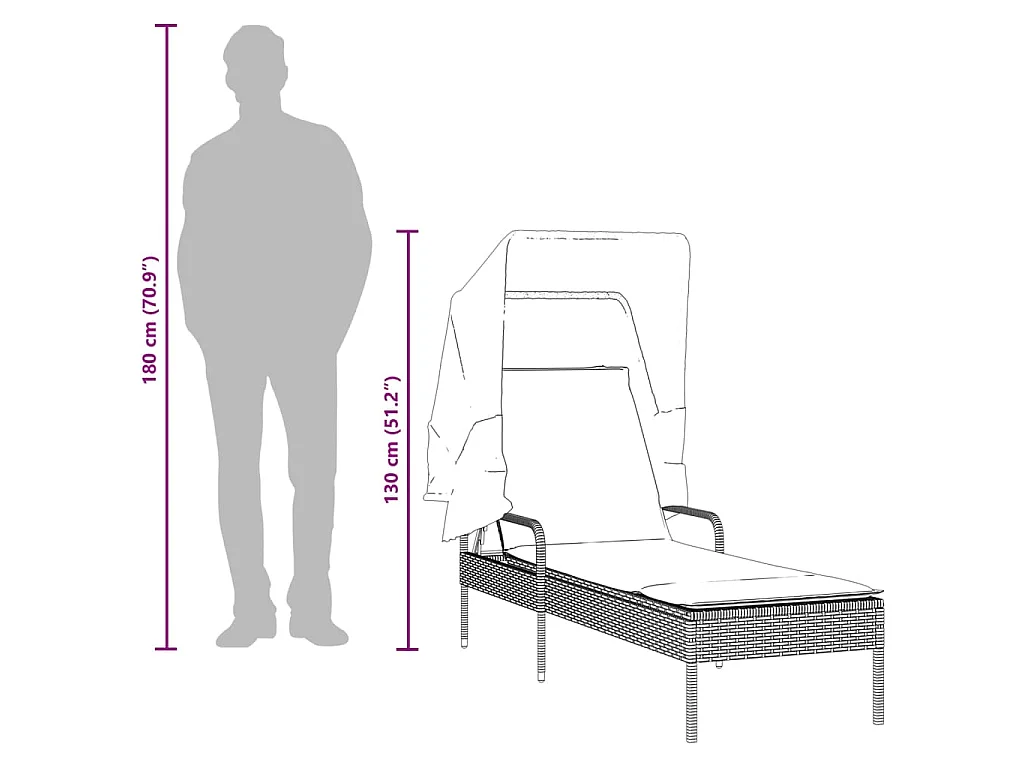 Chaise longue avec auvent beige résine tressée