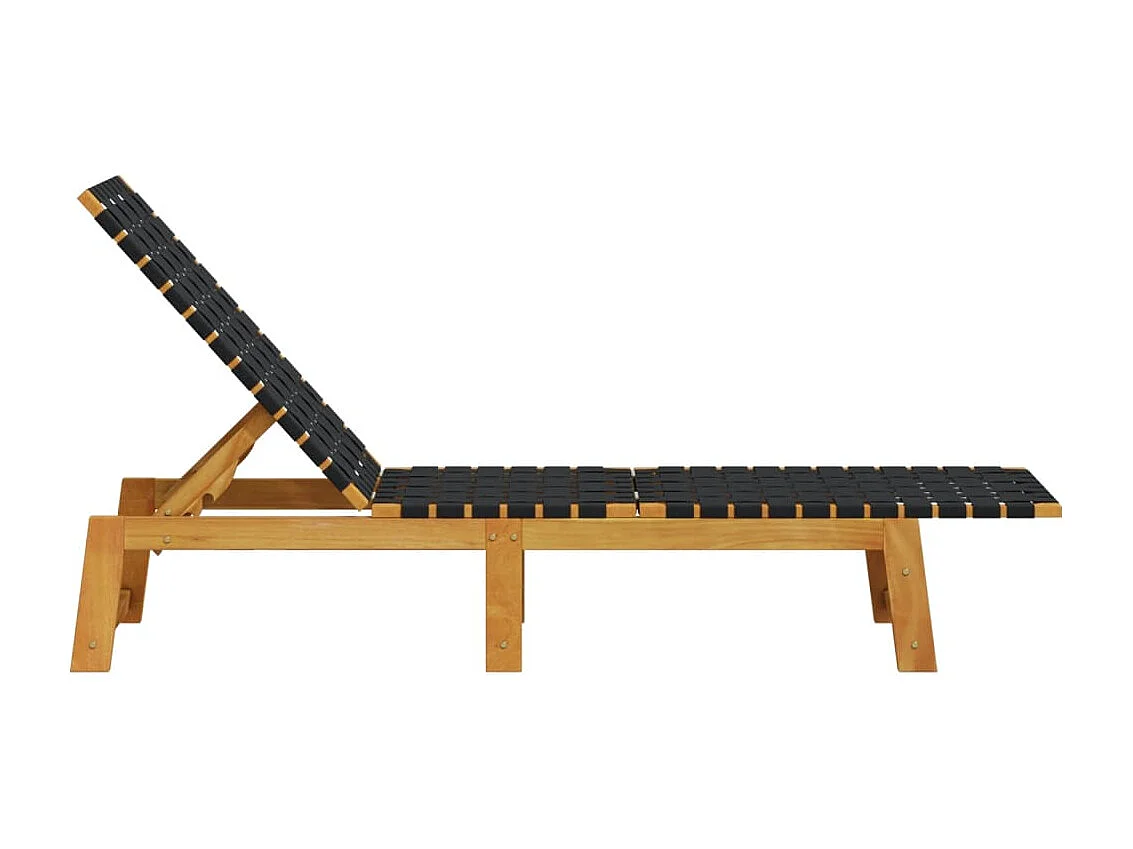 Chaises longues noir bois d'acacia solide et tissu