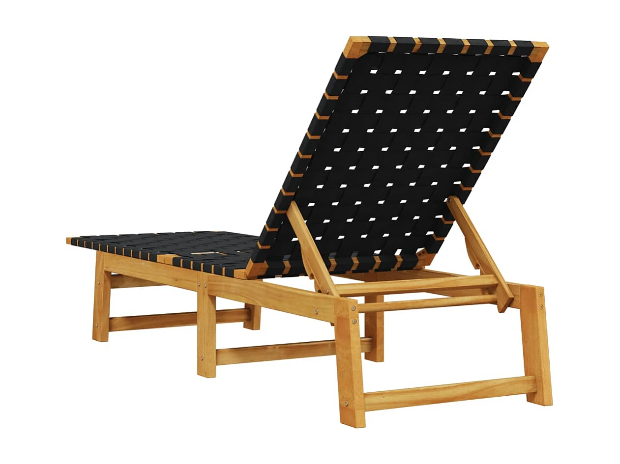 Chaises longues noir bois d'acacia solide et tissu