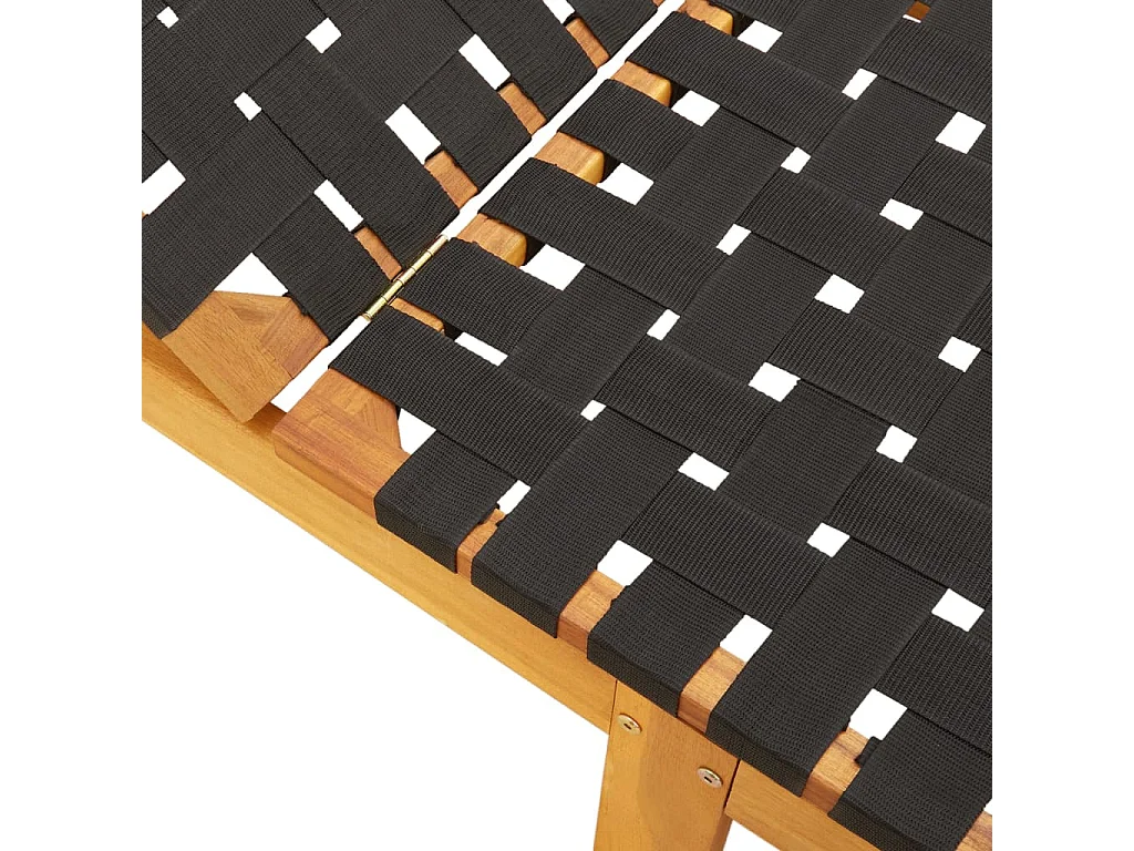 Chaises longues noir bois d'acacia solide et tissu