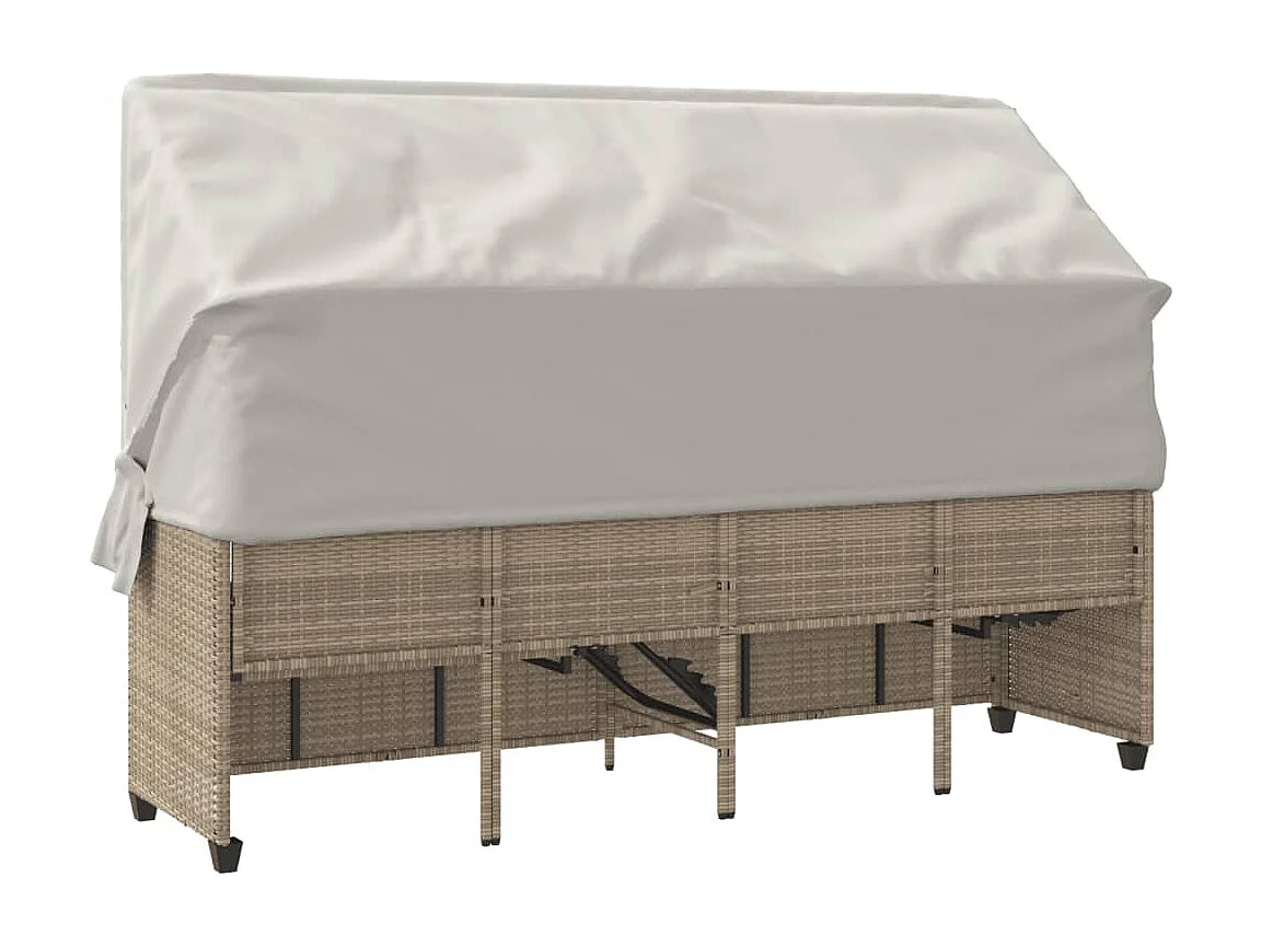 Chaise longue avec auvent et coussins beige résine tressée