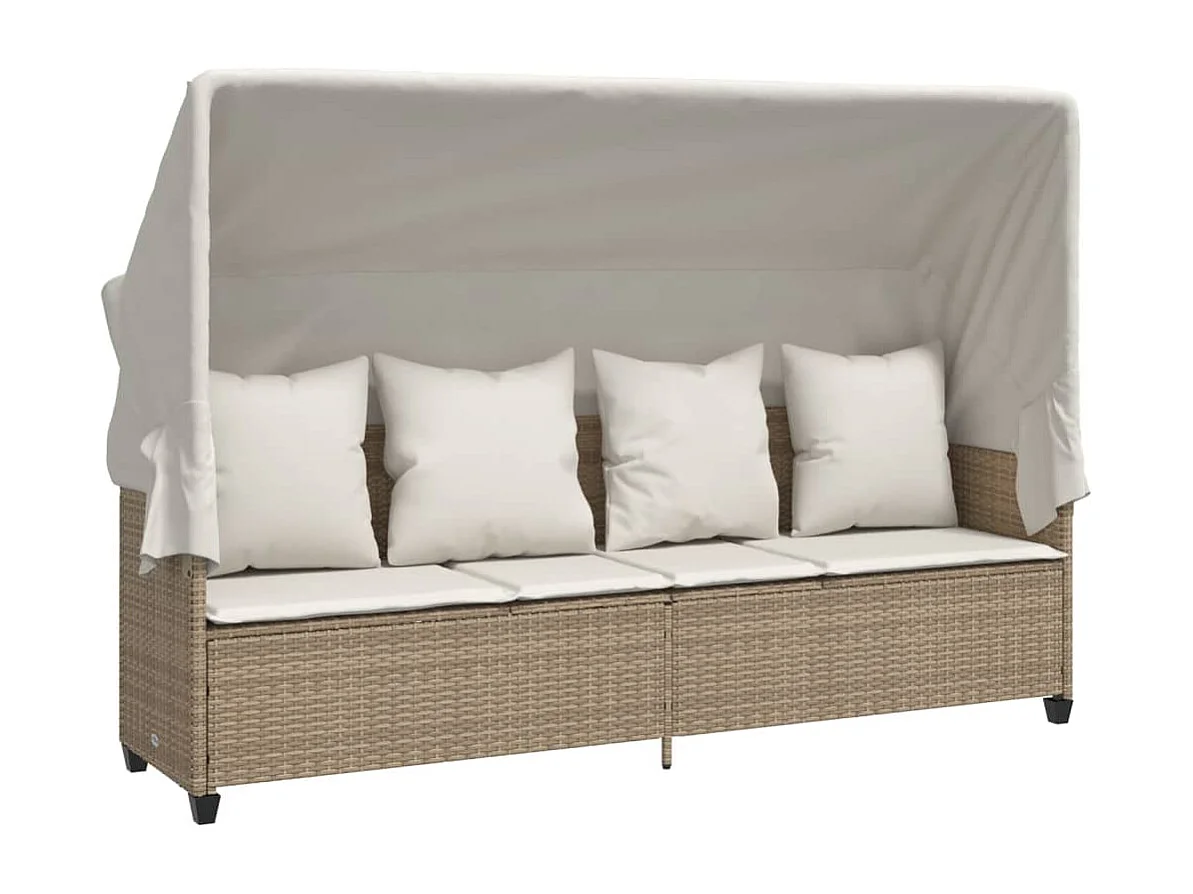 Ligbed met luifel en kussen poly rattan beige