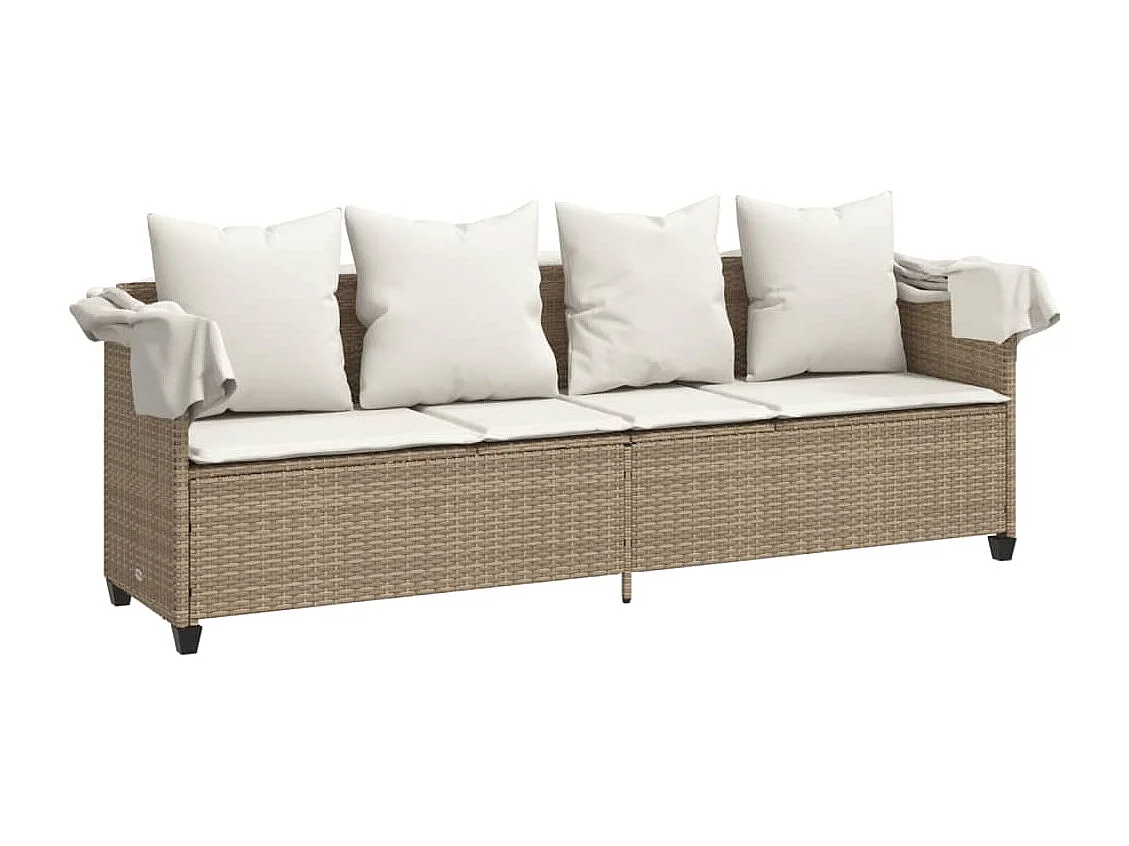 Ligbed met luifel en kussen poly rattan beige