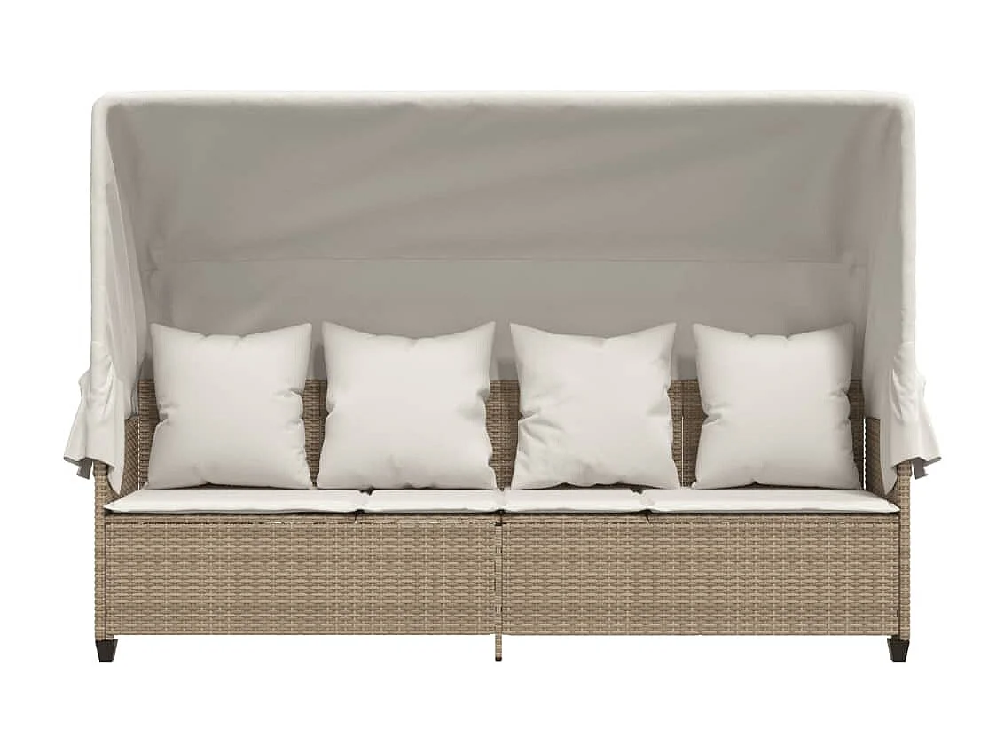 Ligbed met luifel en kussen poly rattan beige