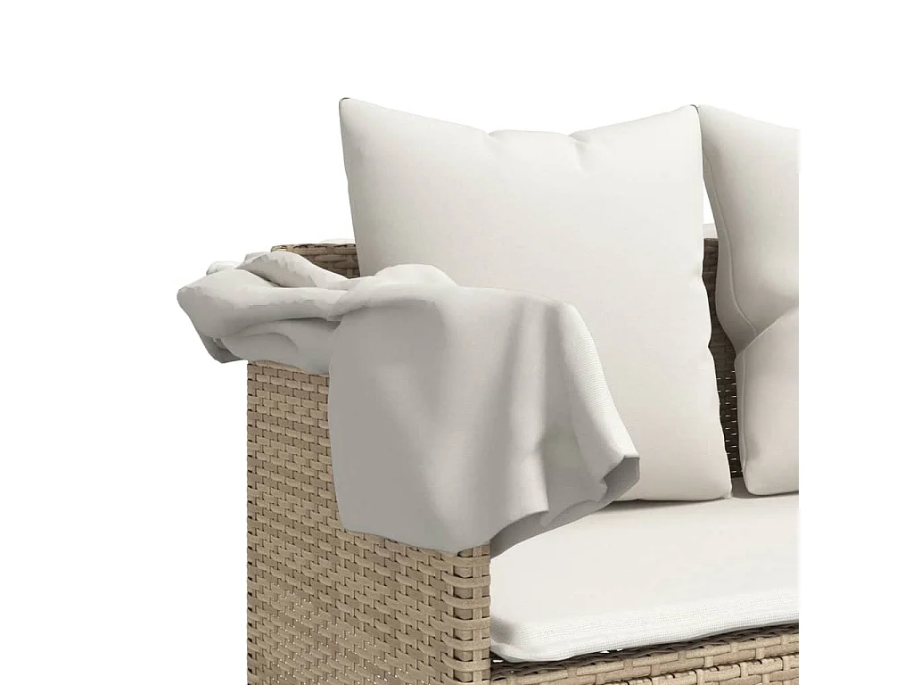 Ligbed met luifel en kussen poly rattan beige