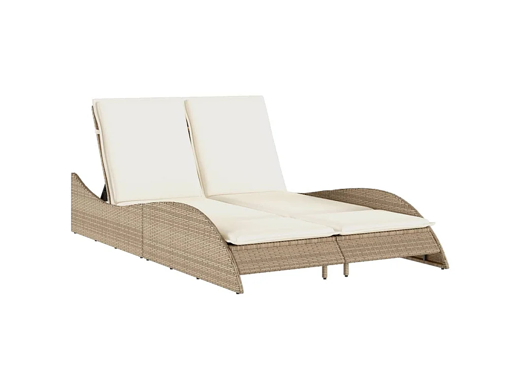 Chaise longue avec coussins beige 114x205x73 cm résine tressée