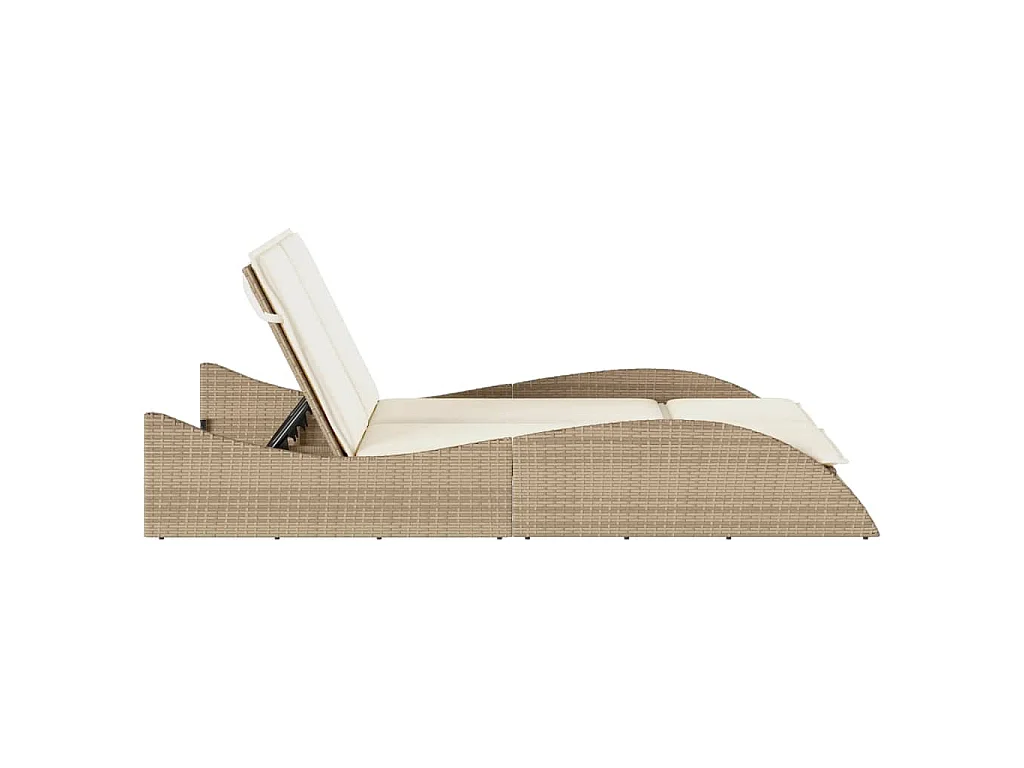 Chaise longue avec coussins beige 114x205x73 cm résine tressée