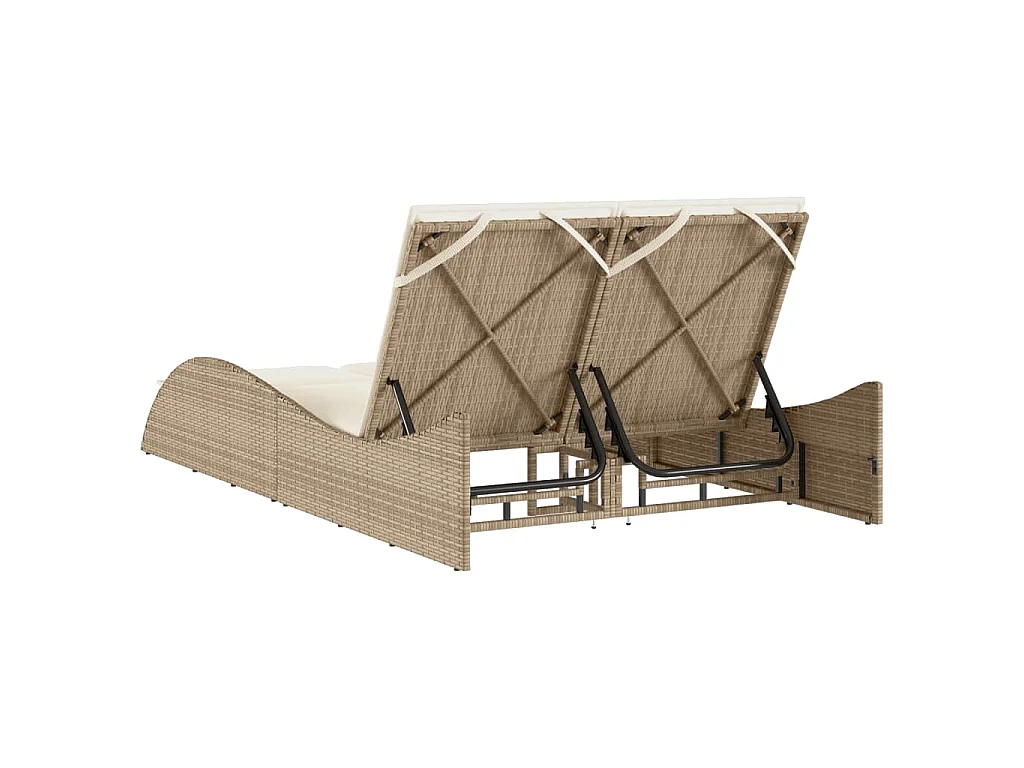 Chaise longue avec coussins beige 114x205x73 cm résine tressée