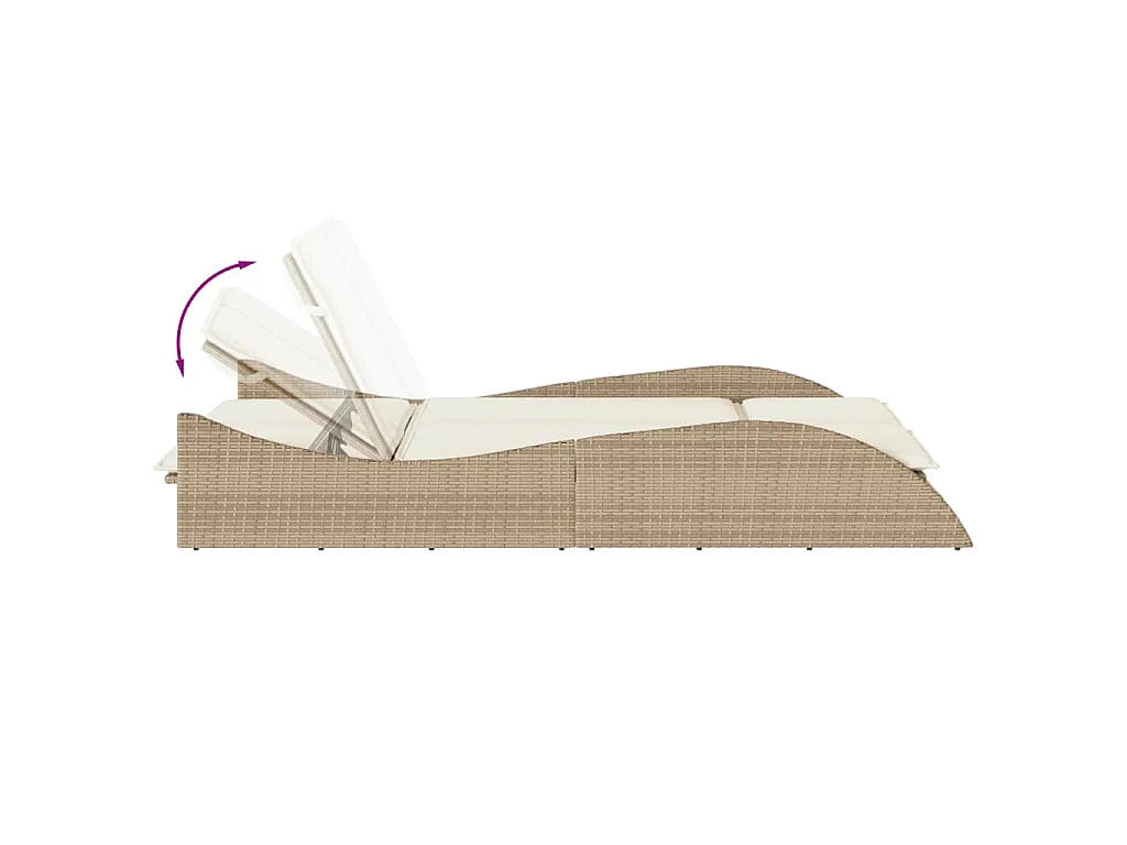 Chaise longue avec coussins beige 114x205x73 cm résine tressée