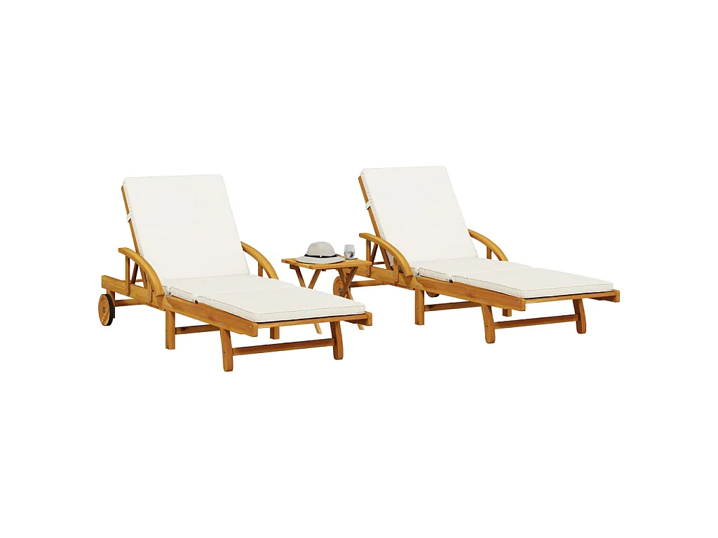 Chaises longues lot de 2 avec table bois massif d'acacia