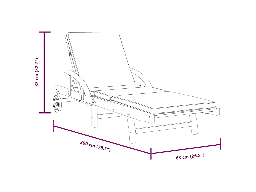 Chaises longues lot de 2 avec coussins 200x68x83 cm bois acacia