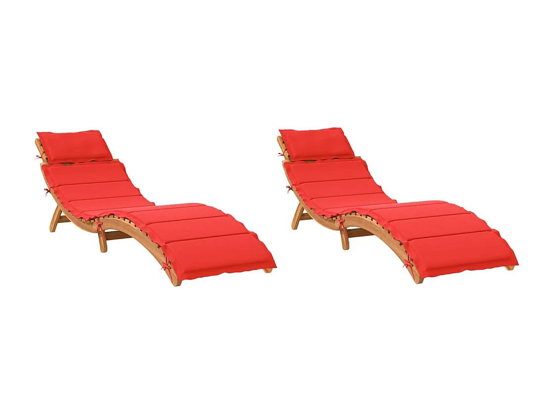 Chaises longues avec coussins lot de 2 rouge bois massif acacia