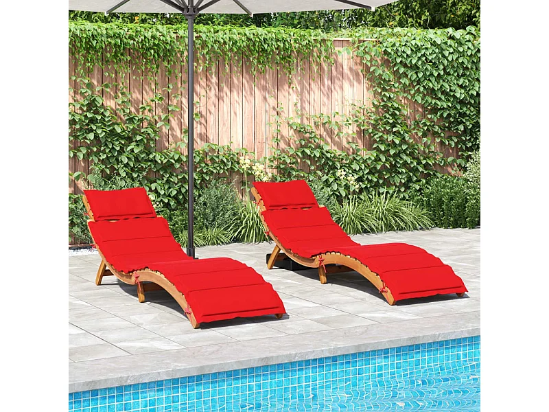 Chaises longues avec coussins lot de 2 rouge bois massif acacia