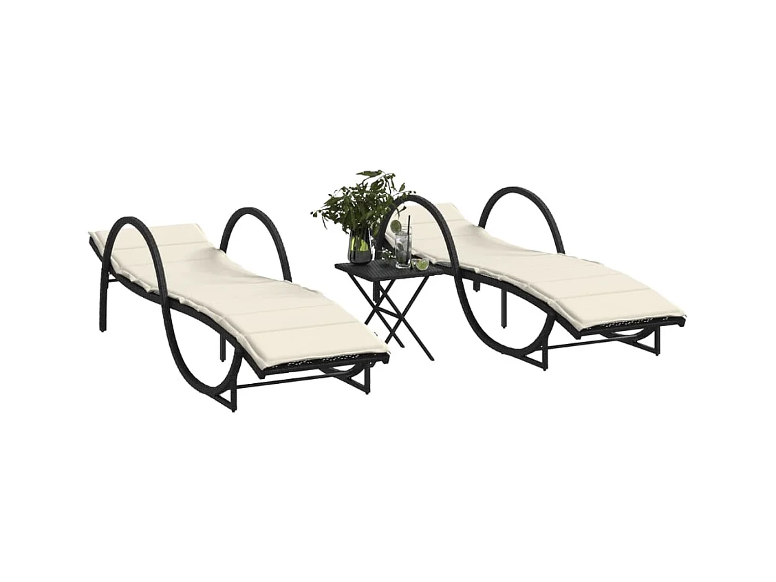 Chaises longues lot de 2 avec table noir résine tressée