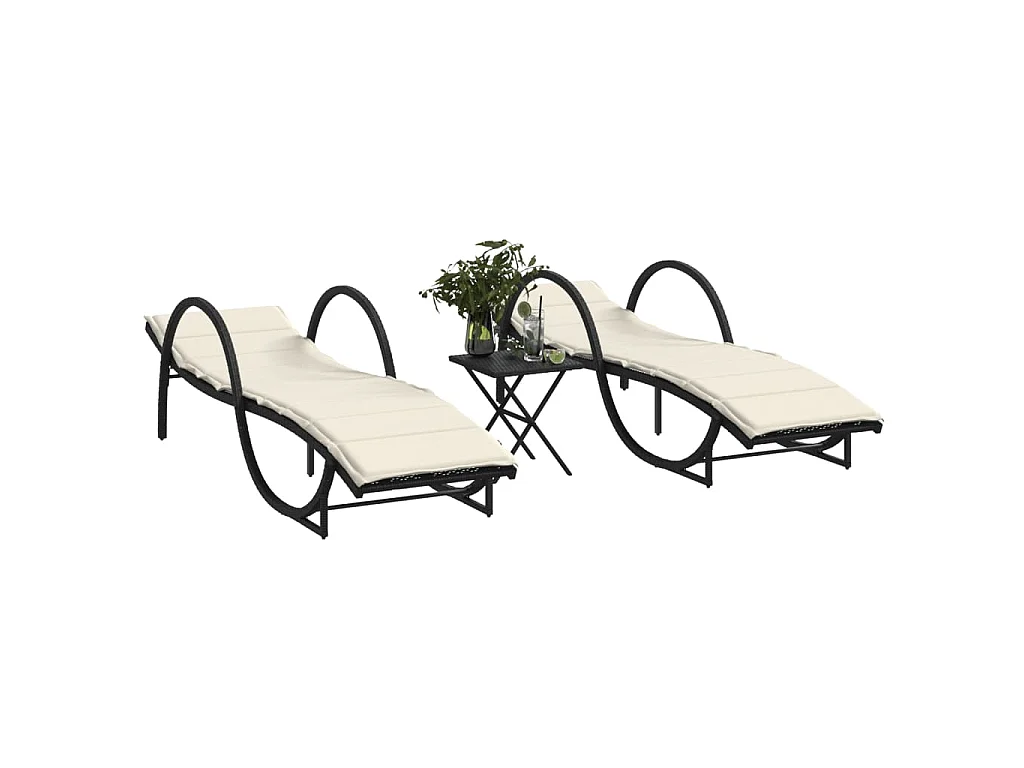 Chaises longues lot de 2 avec table noir résine tressée