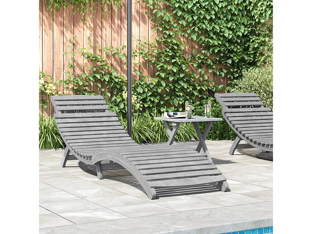 Espreguiçadeira com mesa madeira de acácia maciça cinzento