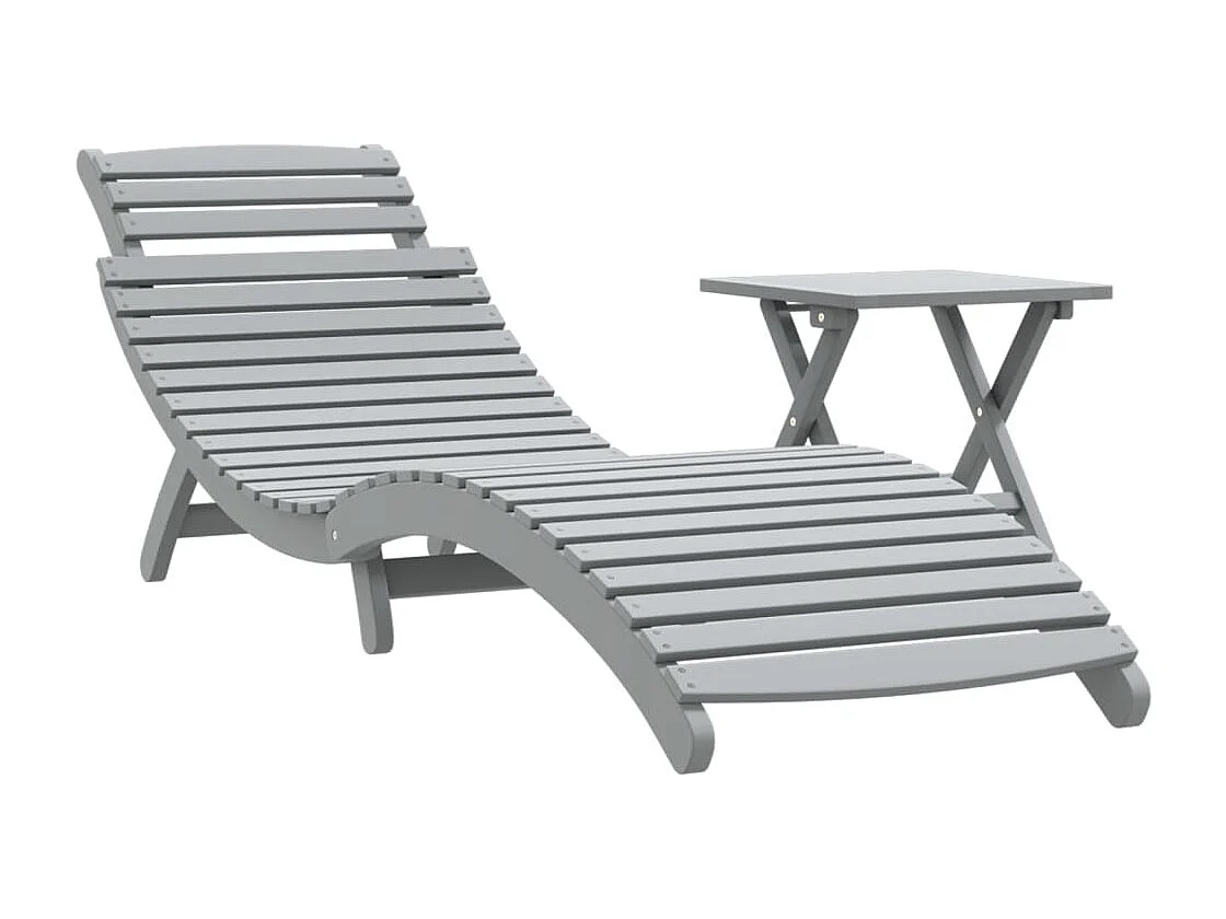 Espreguiçadeira com mesa madeira de acácia maciça cinzento