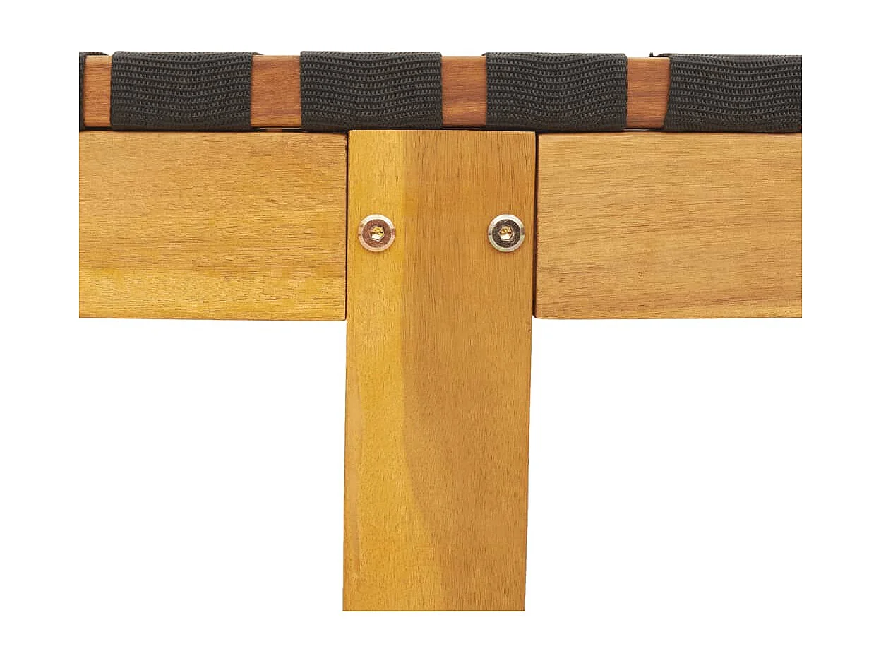 Chaises longues avec table noir bois d'acacia solide et tissu
