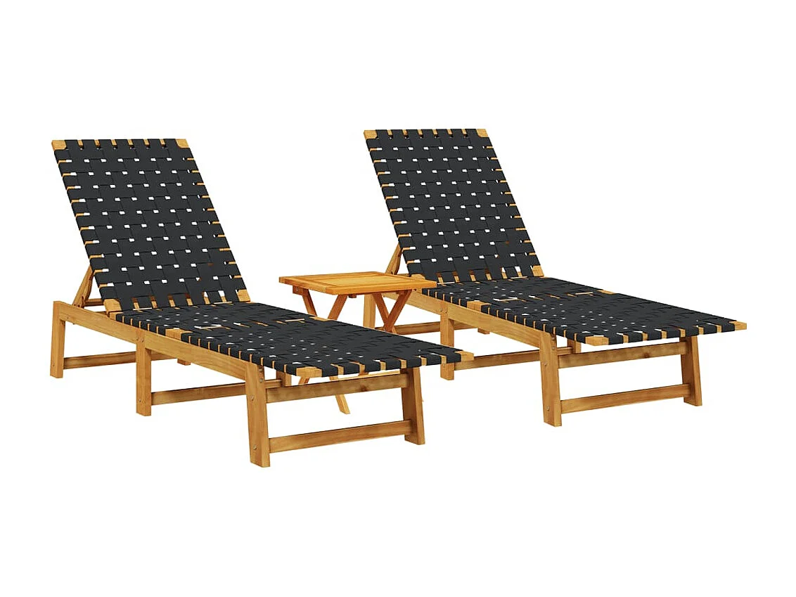 Tumbonas con mesa 2 unidades madera maciza de acacia negro