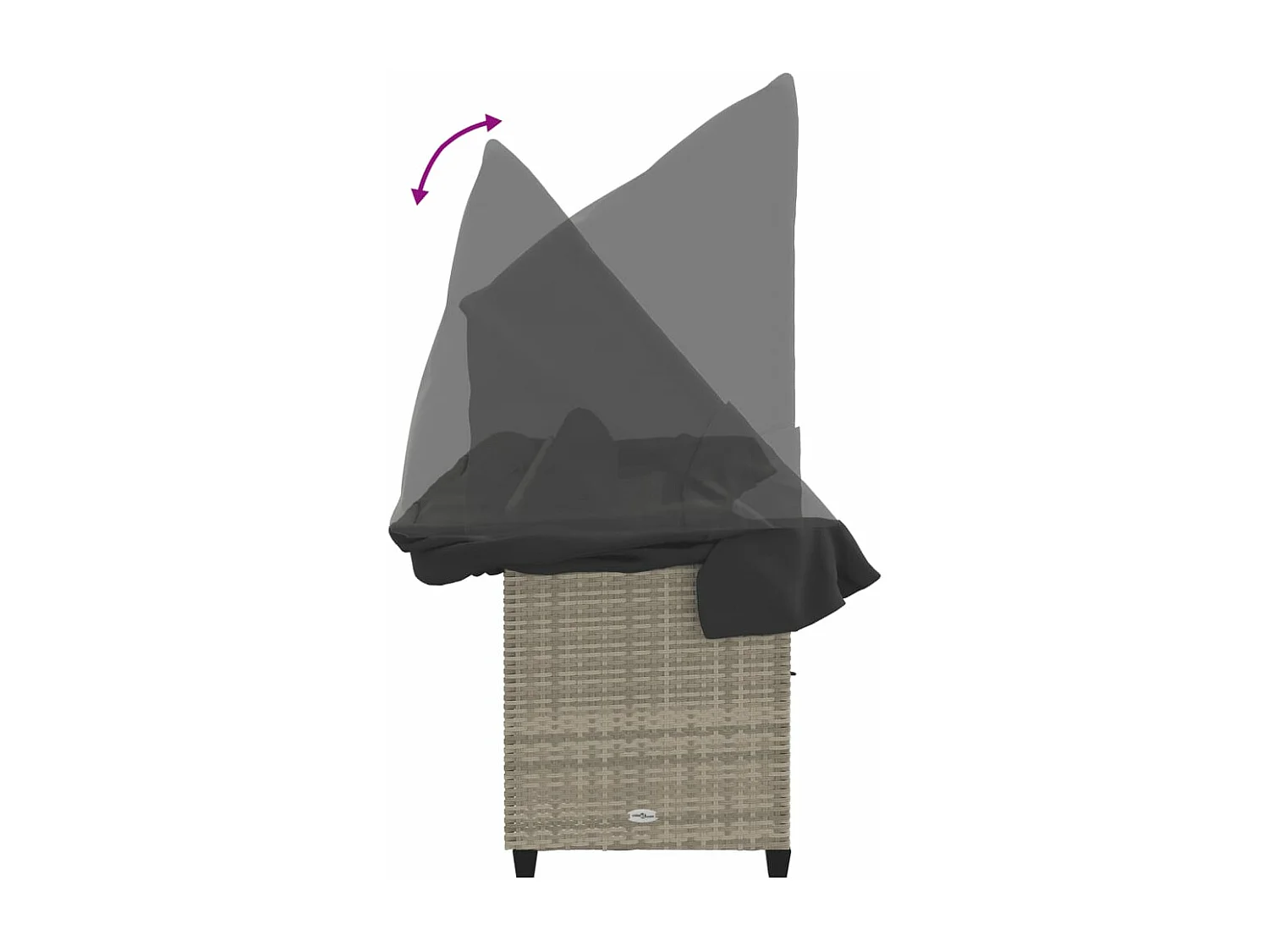 Ligbed met luifel en kussens poly rattan lichtgrijs