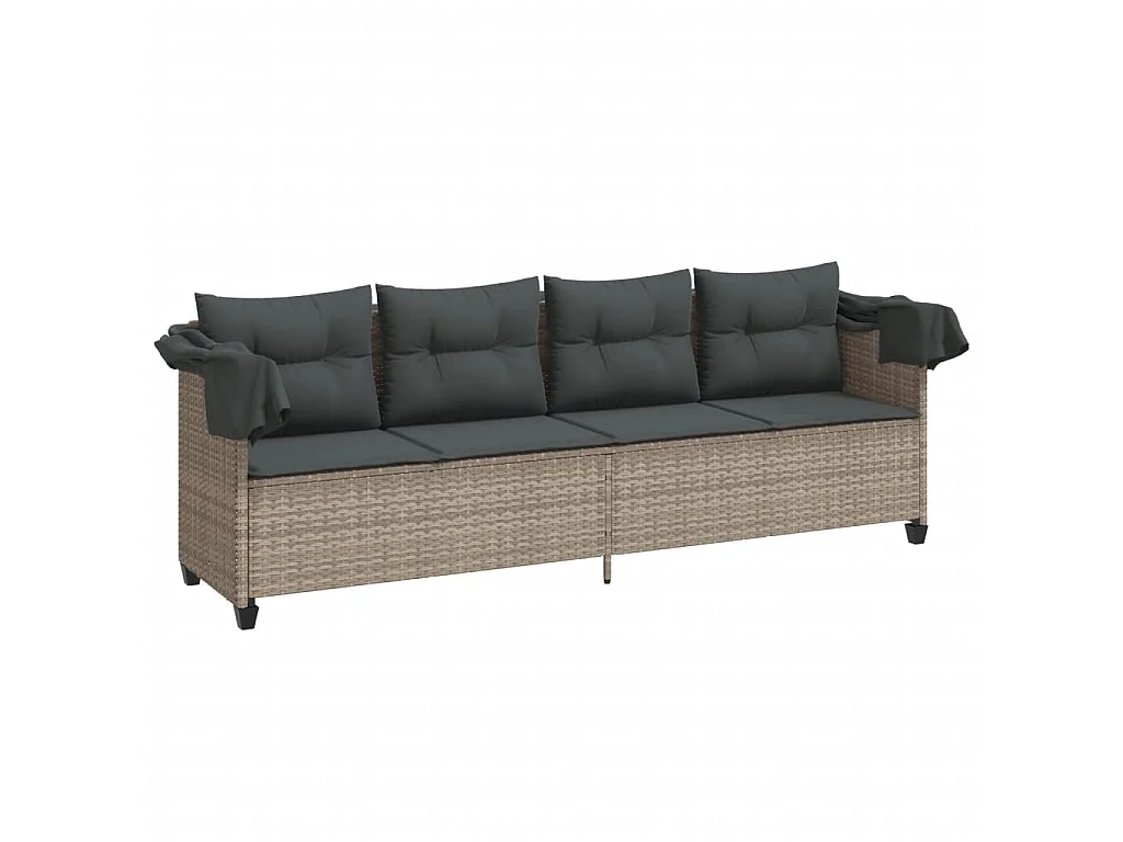 Ligbed met luifel en kussens poly rattan lichtgrijs