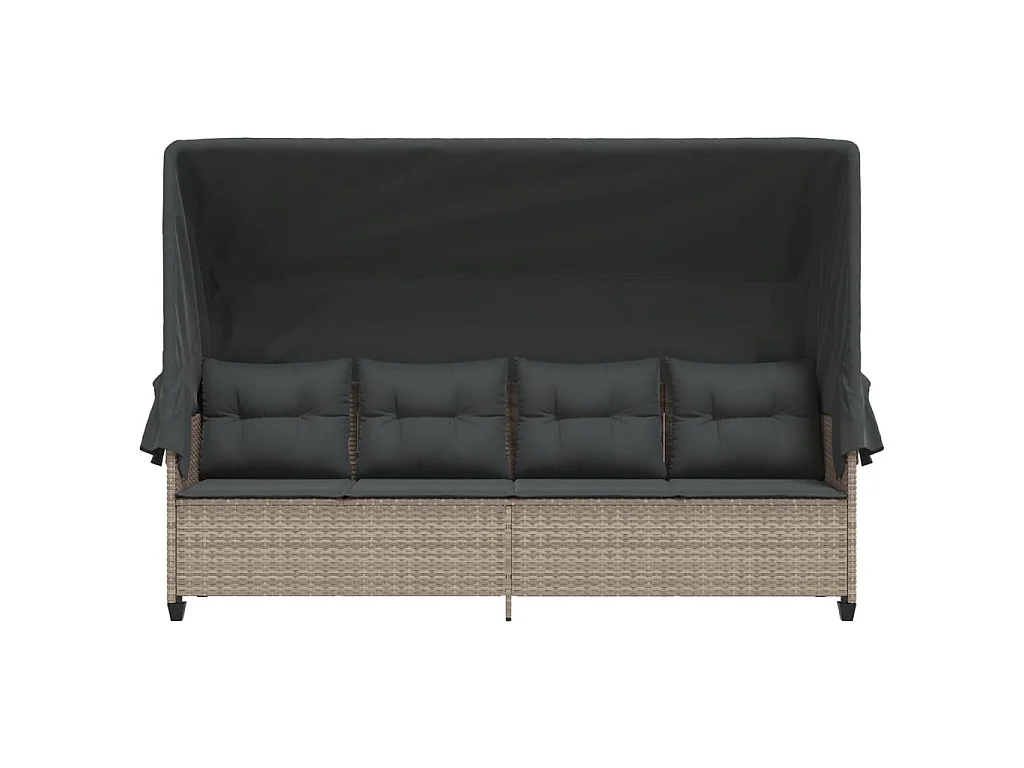 Ligbed met luifel en kussens poly rattan lichtgrijs