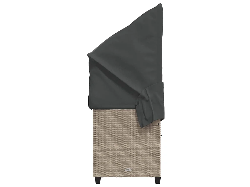 Ligbed met luifel en kussens poly rattan lichtgrijs