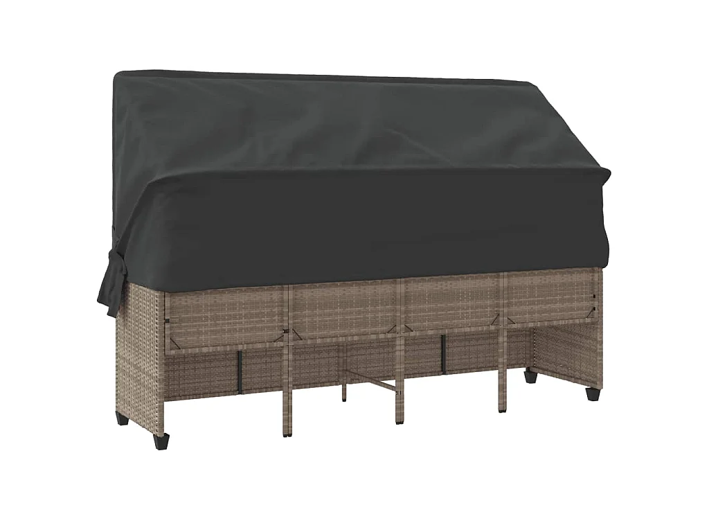 Ligbed met luifel en kussens poly rattan lichtgrijs