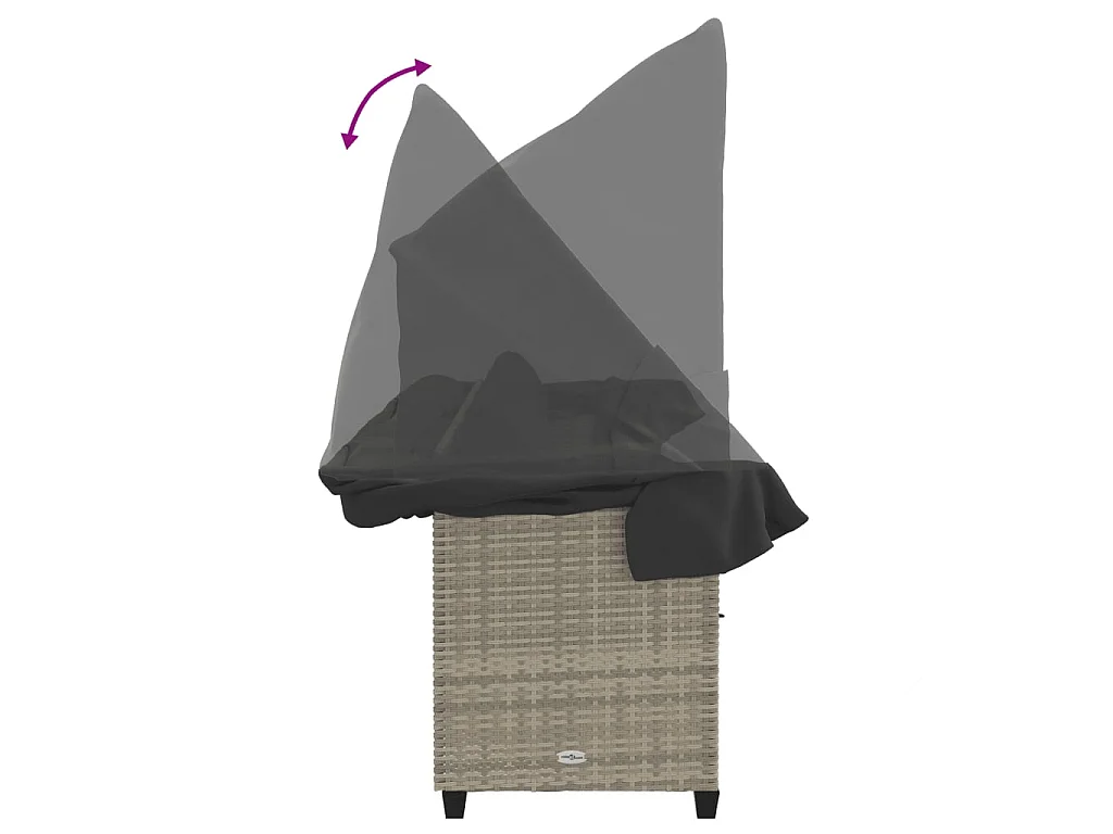 Ligbed met luifel en kussens poly rattan lichtgrijs