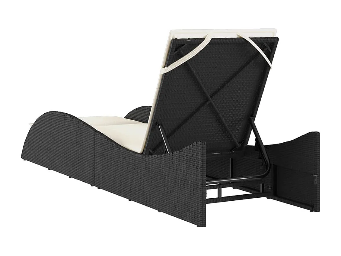 Chaise longue avec coussin noir 60x205x73 cm résine tressée