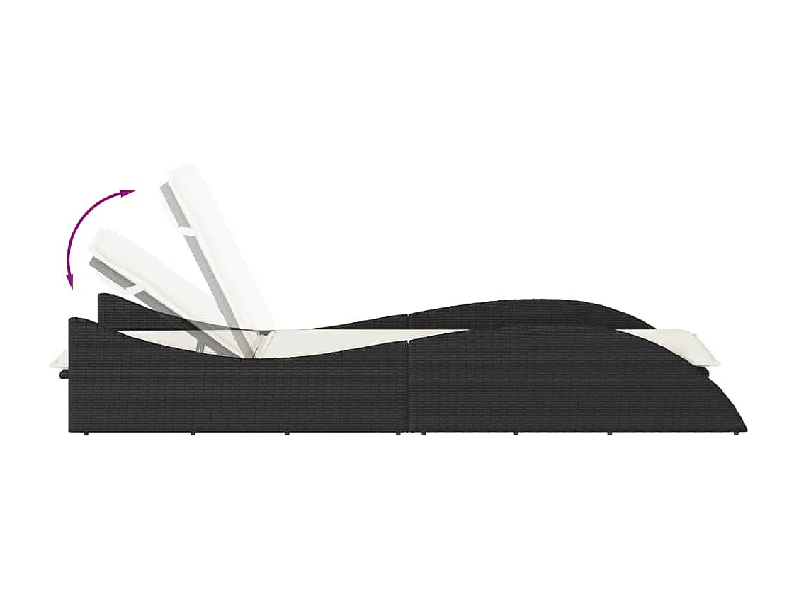 Chaise longue avec coussin noir 60x205x73 cm résine tressée