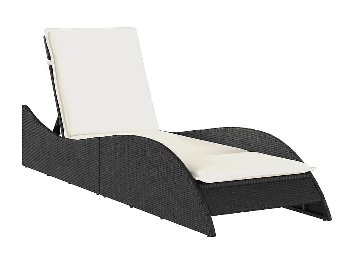 Chaise longue avec coussin noir 60x205x73 cm résine tressée