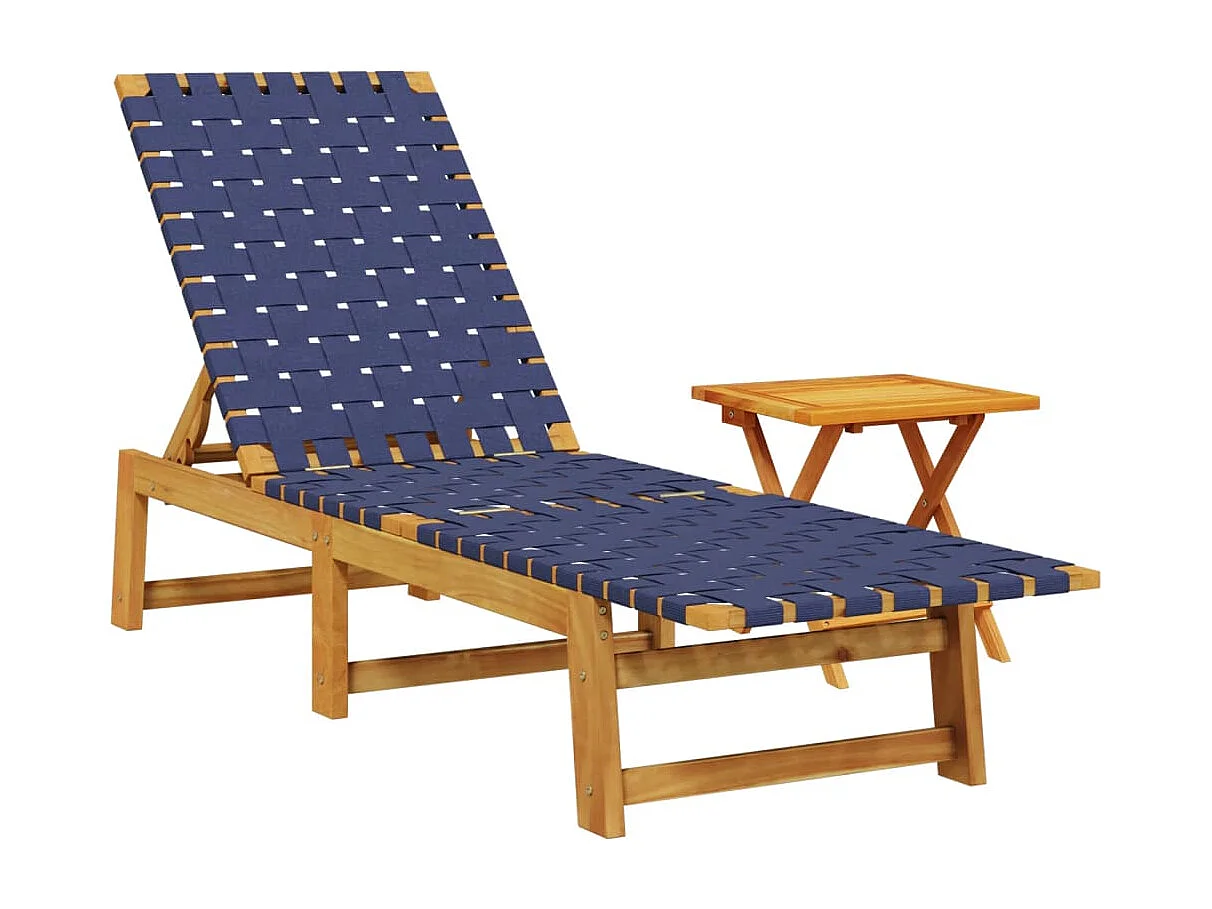 Sonnenliege mit Tisch Dunkelblau Massivholz Akazie und Stoff