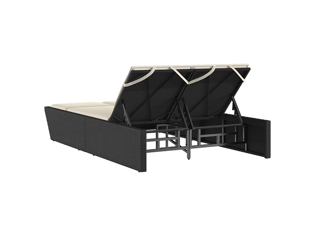 Chaise longue double avec coussins noir résine tressée
