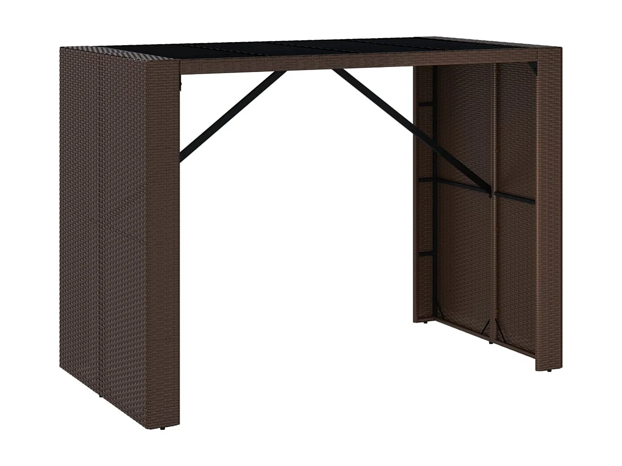 Mesa de bar com tampo de vidro 145x80x110 cm vime PE castanho