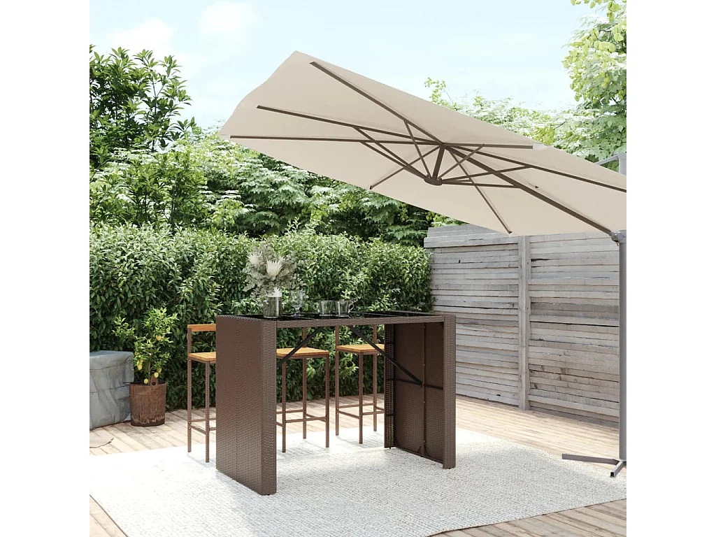 Mesa de bar com tampo de vidro 145x80x110 cm vime PE castanho