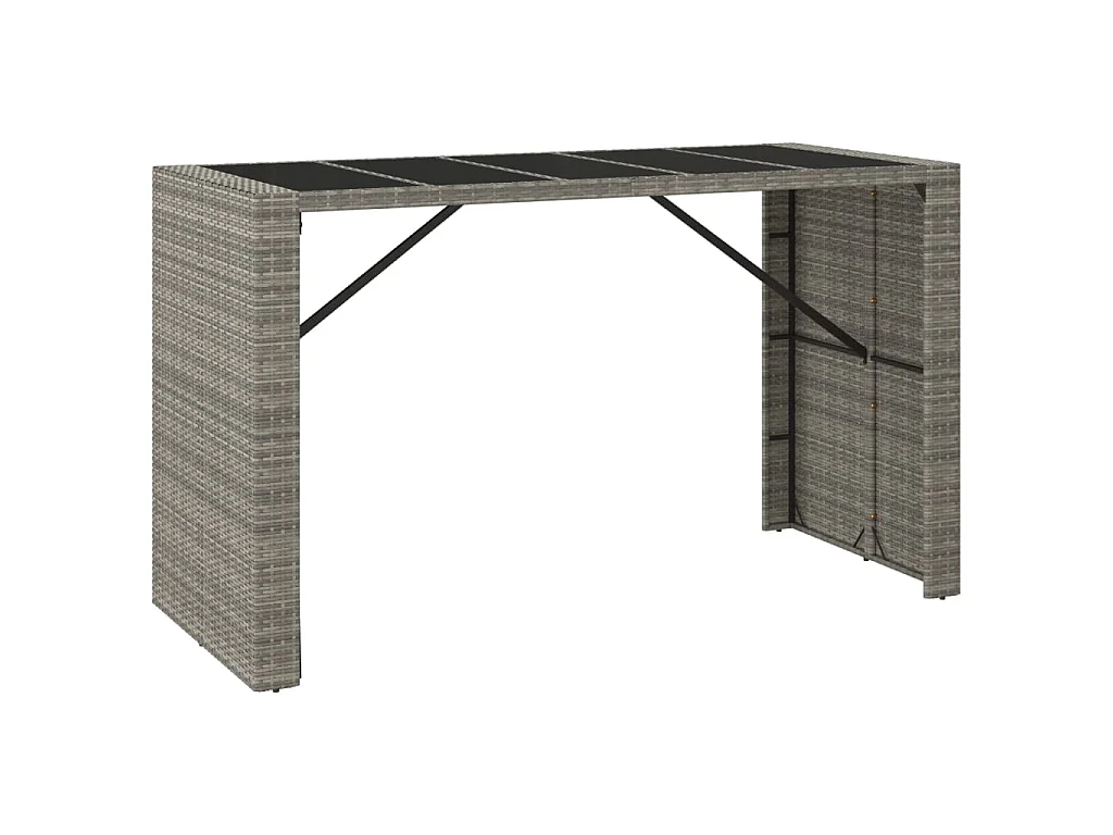 Mesa de bar com tampo de vidro 185x80x110 cm vime PE cinzento