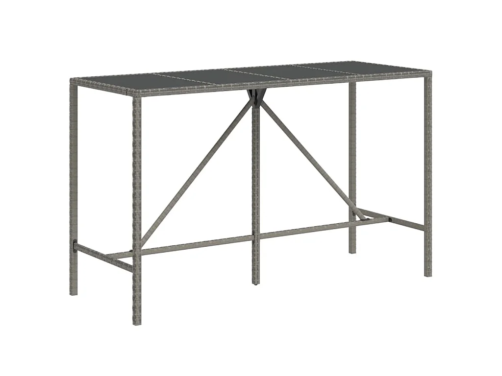 Mesa de bar com tampo de vidro 180x70x110 cm vime PE cinzento